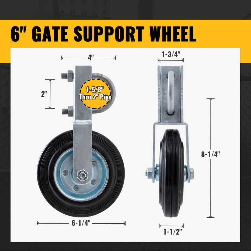 VIVIDA Gate Wheels for Metal Tube Gate, 6"" Gate Wheel Gate Support Wheel with 1-5/8"" Thru 2"" Gate Frames, Heavy Duty Gate Helper Wheel for Chain Link Fence Swing Gate, 1 PCS - Image 3